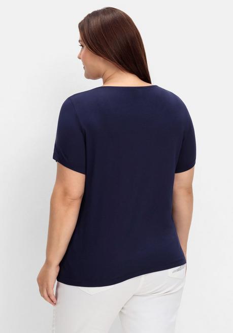 Sheego Shirt Mit Spitzeneinsatz, Aus Viskosejersey - Marine Sheego