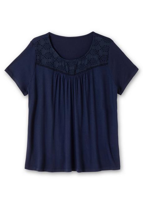 Sheego Shirt Mit Spitzeneinsatz, Aus Viskosejersey - Marine Sheego