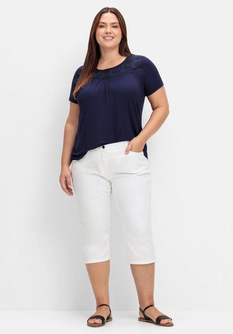 Sheego Shirt Mit Spitzeneinsatz, Aus Viskosejersey - Marine Sheego