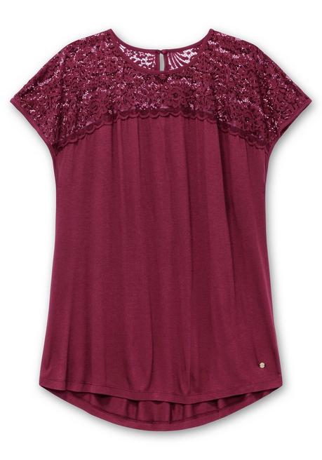 Sheego Shirt Mit Spitzenpasse An Der Schulterpartie - Beere Sheego