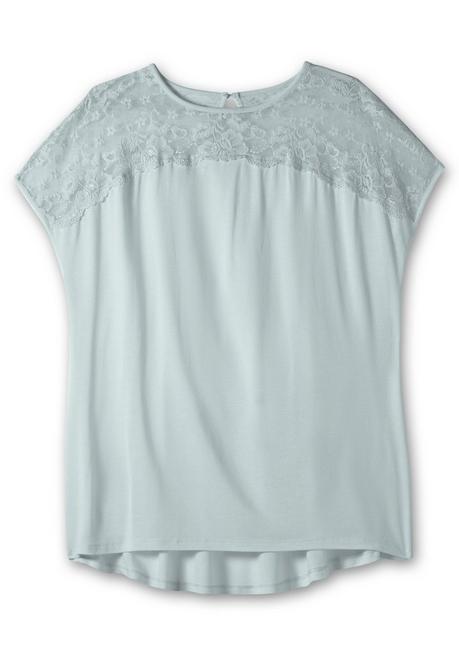 Sheego Shirt Mit Spitzenpasse An Der Schulterpartie - Blassaqua Sheego