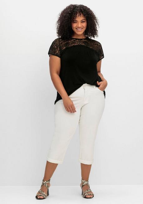 Sheego Shirt Mit Spitzenpasse An Der Schulterpartie - Schwarz Sheego