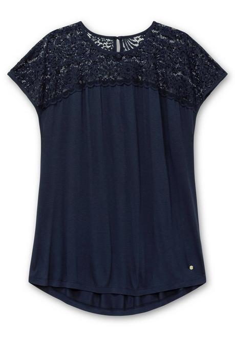 Sheego Shirt Mit Spitzenpasse An Der Schulterpartie - Tiefblau Sheego