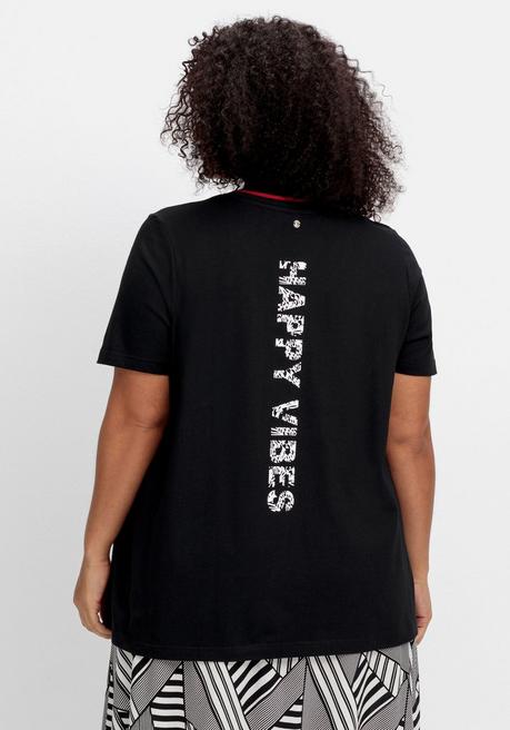 Sheego Shirt Mit Statementprint Auf Dem Rücken - Schwarz Bedruckt Sheego