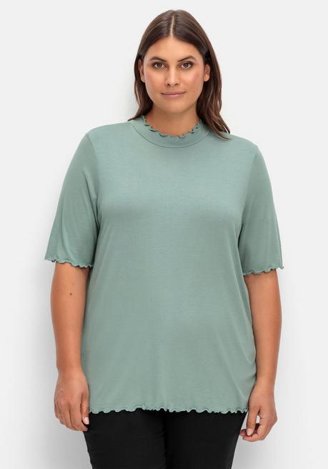 sheego Shirt mit Stehkragen und Wellensaumkanten - jade sheego