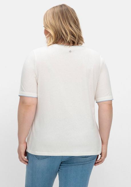 Sheego Shirt Mit Stickerei, Leinen-Baumwoll-Mix - Weiß Sheego