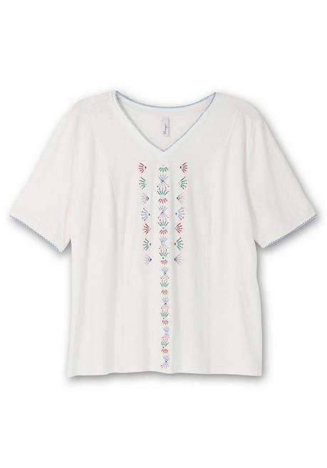 Sheego Shirt Mit Stickerei, Leinen-Baumwoll-Mix - Weiß Sheego