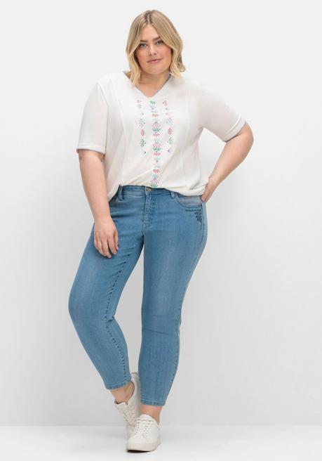 Sheego Shirt Mit Stickerei, Leinen-Baumwoll-Mix - Weiß Sheego