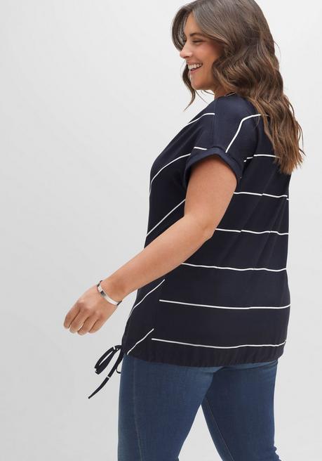 Sheego Shirt Mit Streifen Und Bindeband Am Saum - Nachtblau-weiß Sheego