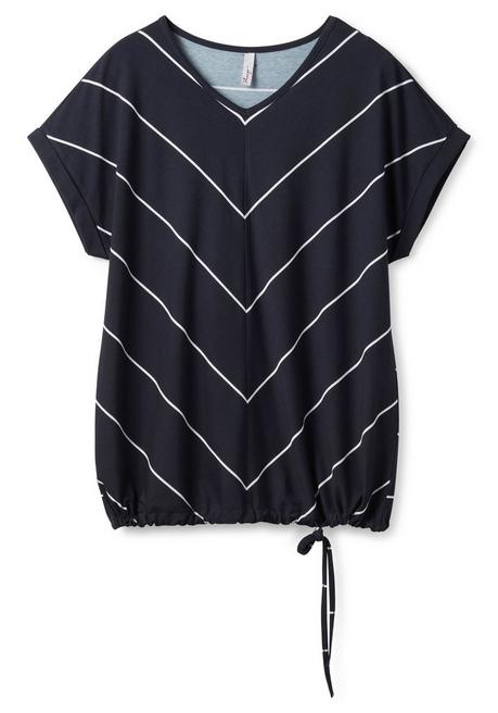 Sheego Shirt Mit Streifen Und Bindeband Am Saum - Nachtblau-weiß Sheego