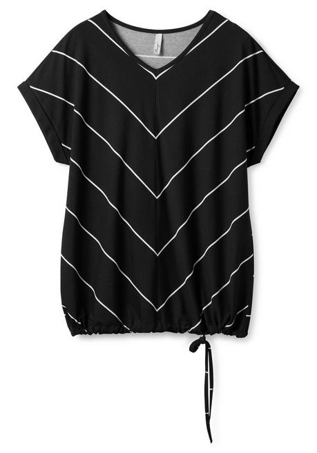 Sheego Shirt Mit Streifen Und Bindeband Am Saum - Schwarz-weiß Sheego