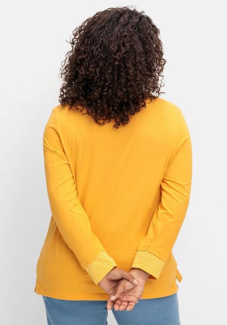 Sheego Shirt Mit Streifendetails, Im Layerlook - Curry Sheego