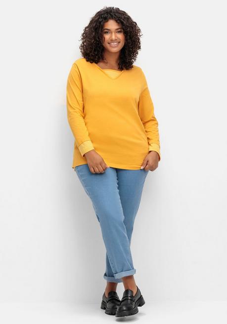 Sheego Shirt Mit Streifendetails, Im Layerlook - Curry Sheego