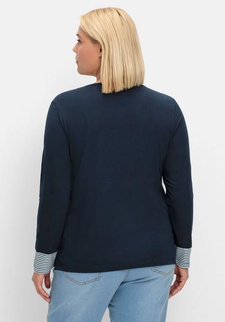 Sheego Shirt Mit Streifendetails, Im Layerlook - Marine Sheego