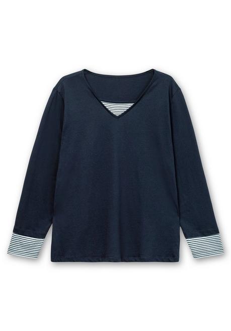 Sheego Shirt Mit Streifendetails, Im Layerlook - Marine Sheego