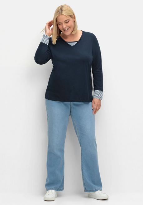 Sheego Shirt Mit Streifendetails, Im Layerlook - Marine Sheego