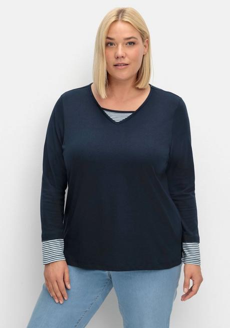 sheego Shirt mit Streifendetails, im Layerlook - marine sheego