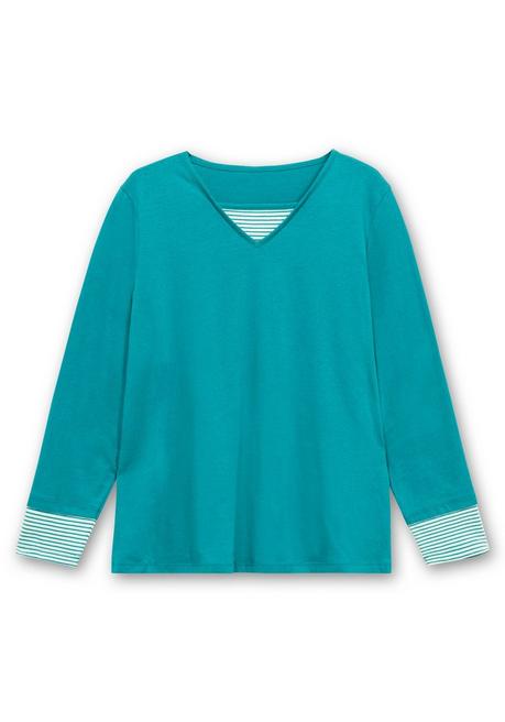 Sheego Shirt Mit Streifendetails, Im Layerlook - Petrol Sheego