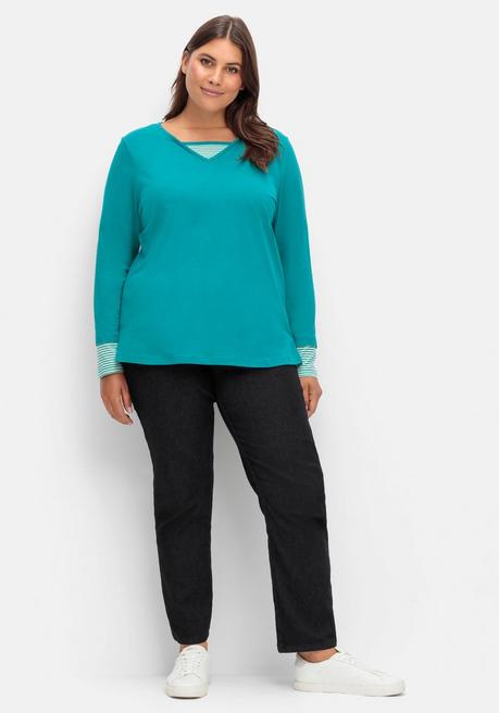 Sheego Shirt Mit Streifendetails, Im Layerlook - Petrol Sheego