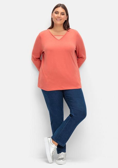 Sheego Shirt Mit Streifendetails, Im Layerlook - Terrakotta Sheego