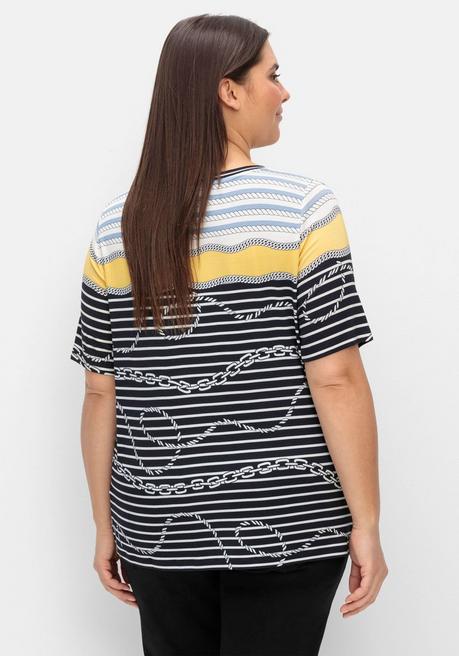 CREATION L PREMIUM Shirt Mit Streifendruck Und Kettenmotiven - Marine-gelb Gestreift Sheego