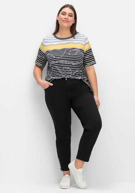 CREATION L PREMIUM Shirt Mit Streifendruck Und Kettenmotiven - Marine-gelb Gestreift Sheego