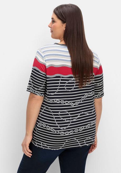 CREATION L PREMIUM Shirt Mit Streifendruck Und Kettenmotiven - Marine-rot Gestreift Sheego