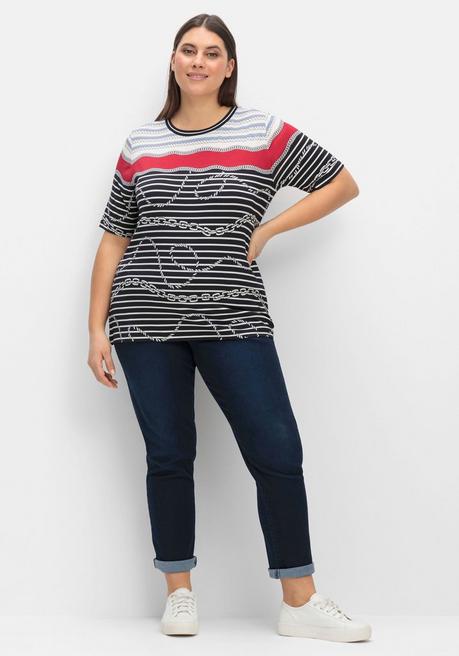 CREATION L PREMIUM Shirt Mit Streifendruck Und Kettenmotiven - Marine-rot Gestreift Sheego