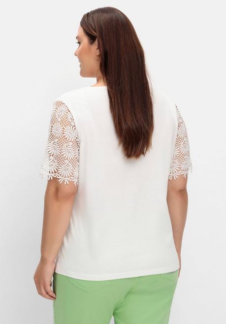 Sheego Shirt Mit Transparentem Spitzenbesatz - Ecru Sheego