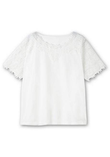 Sheego Shirt Mit Transparentem Spitzenbesatz - Ecru Sheego