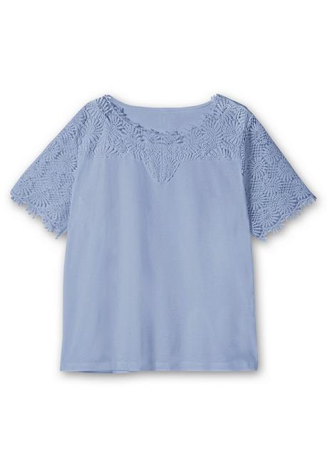 Sheego Shirt Mit Transparentem Spitzenbesatz - Eisblau Sheego