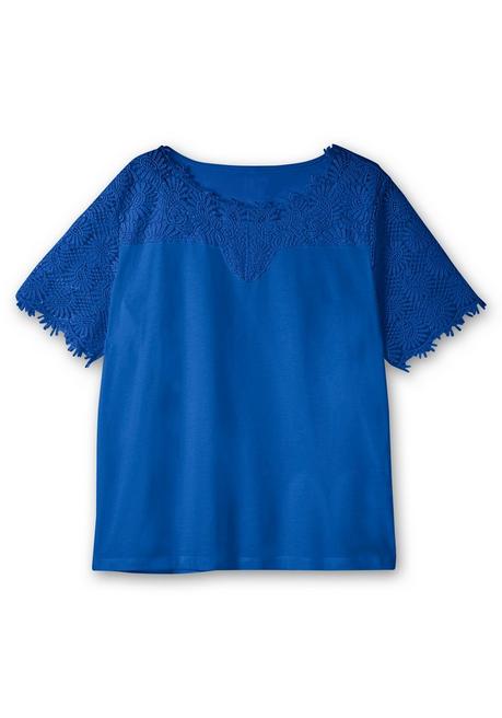 Sheego Shirt Mit Transparentem Spitzenbesatz - Royalblau Sheego