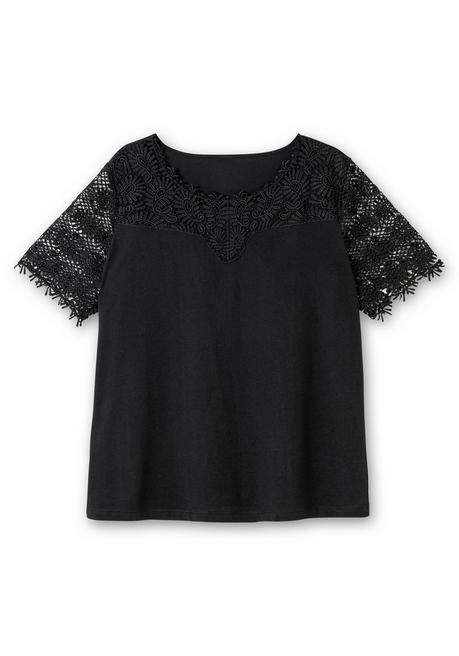 Sheego Shirt Mit Transparentem Spitzenbesatz - Schwarz Sheego