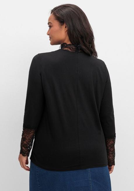 Sheego Shirt Mit Transparenter Spitze - Schwarz Sheego