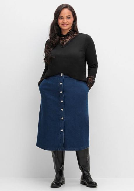 Sheego Shirt Mit Transparenter Spitze - Schwarz Sheego