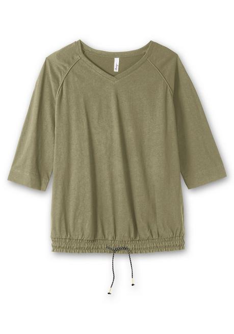Sheego Shirt Mit Tunnelzug Am Saum, Aus Leinen-Mix - Khaki Sheego