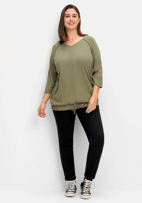 Sheego Shirt Mit Tunnelzug Am Saum, Aus Leinen-Mix - Khaki Sheego