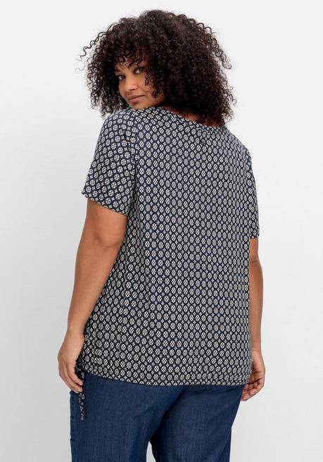 Sheego Shirt Mit Tunnelzug Am Saum Und Alloverprint - Nachtblau Gemustert Sheego