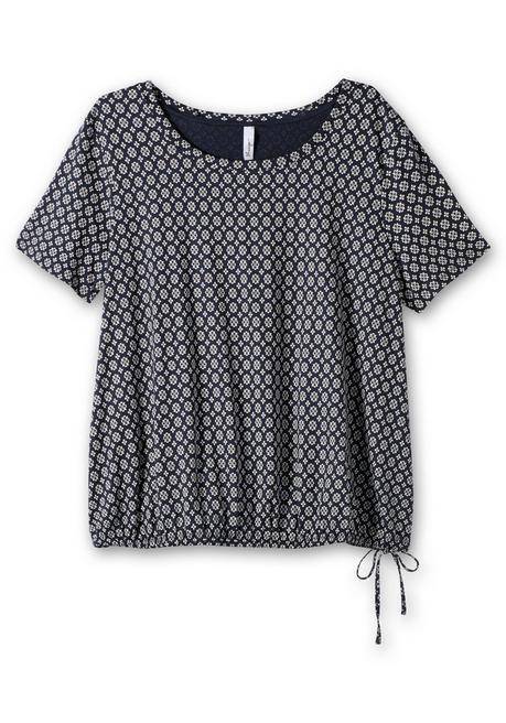 Sheego Shirt Mit Tunnelzug Am Saum Und Alloverprint - Nachtblau Gemustert Sheego