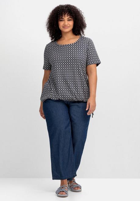 Sheego Shirt Mit Tunnelzug Am Saum Und Alloverprint - Nachtblau Gemustert Sheego