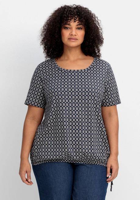 sheego Shirt mit Tunnelzug am Saum und Alloverprint - nachtblau gemustert sheego