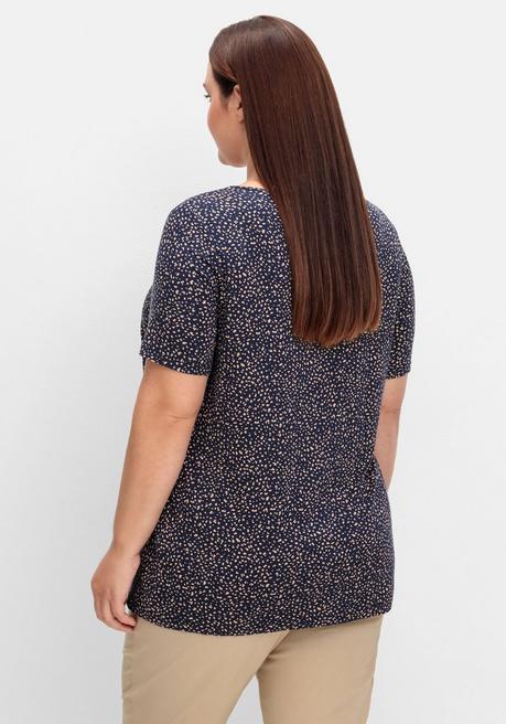 Sheego Shirt Mit Tupfen-Alloverdruck Und Gelegten Falten - Marine Gemustert Sheego