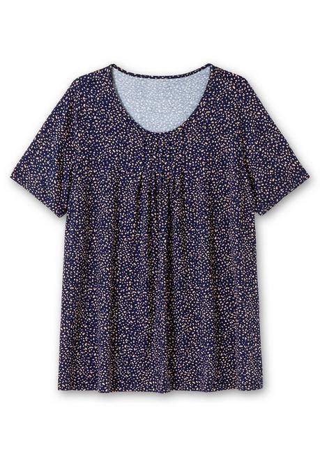 Sheego Shirt Mit Tupfen-Alloverdruck Und Gelegten Falten - Marine Gemustert Sheego