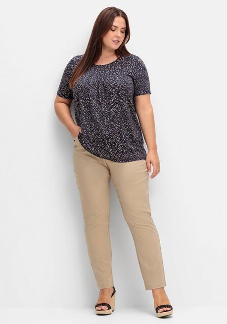 Sheego Shirt Mit Tupfen-Alloverdruck Und Gelegten Falten - Marine Gemustert Sheego