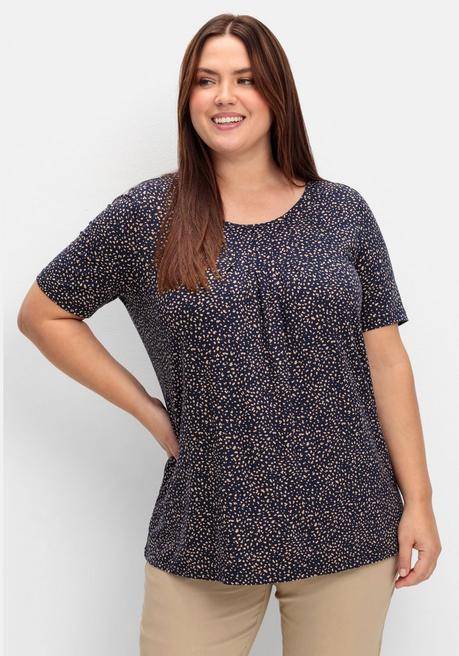 sheego Shirt mit Tupfen-Alloverdruck und gelegten Falten - marine gemustert sheego