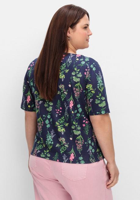 Sheego Shirt Mit U-Boot-Ausschnitt Und Floralem Print - Marine Gemustert Sheego