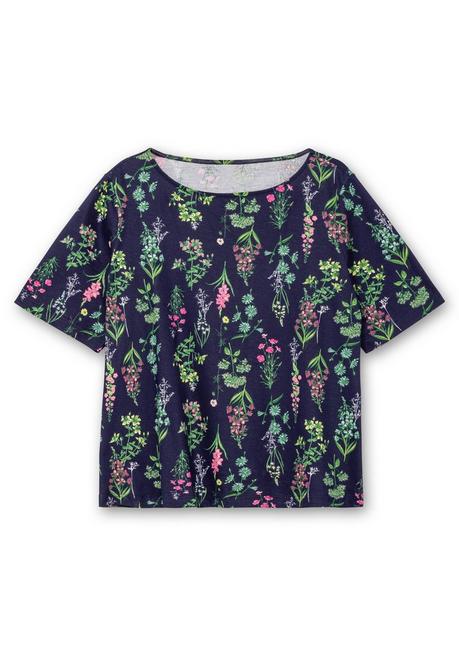 Sheego Shirt Mit U-Boot-Ausschnitt Und Floralem Print - Marine Gemustert Sheego