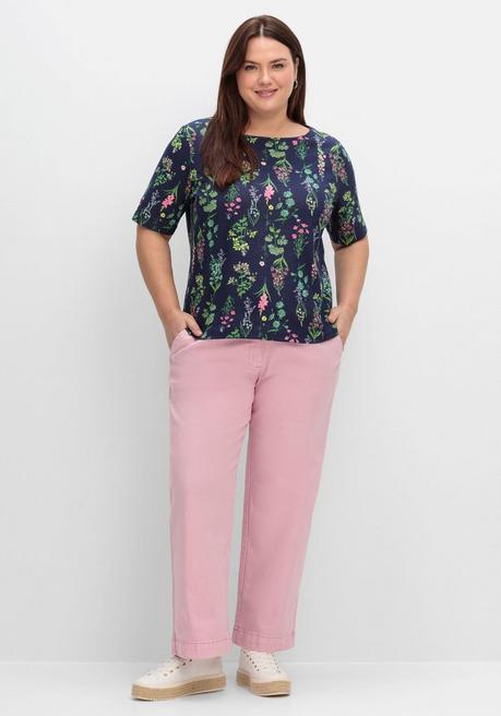 Sheego Shirt Mit U-Boot-Ausschnitt Und Floralem Print - Marine Gemustert Sheego