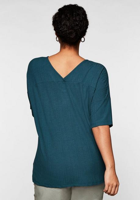 Sheego Shirt Mit V-Ausschnitt, In Oversized-Form - Petrol Sheego