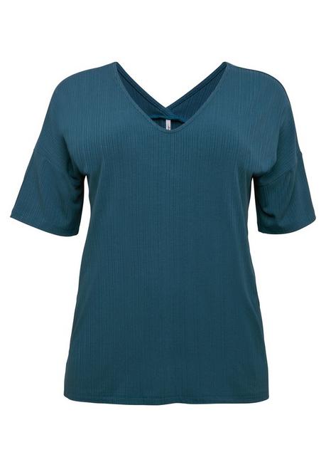 Sheego Shirt Mit V-Ausschnitt, In Oversized-Form - Petrol Sheego